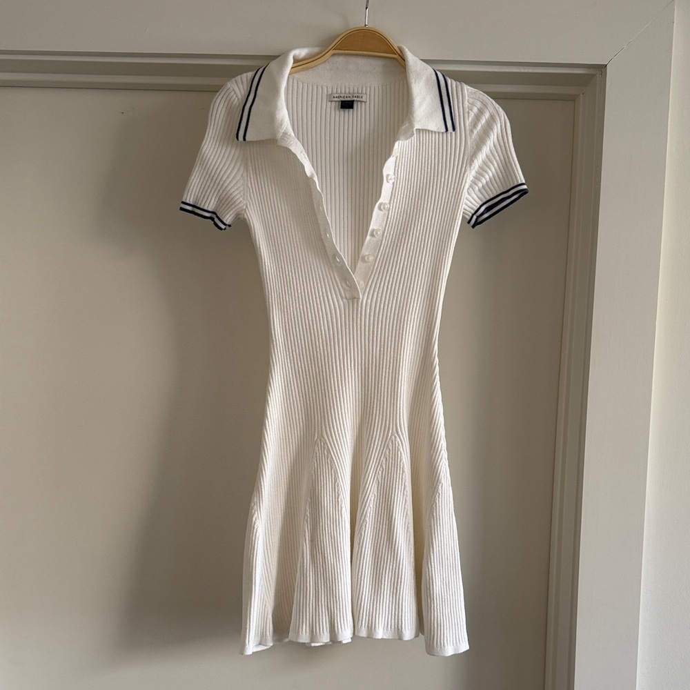 American Eagle Off-White Ribbed Knit polo dress